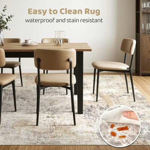 Area Rug Living Room Rugs: 5×7 5′ x 7′ (Rectangular) Abstract Gray Gold