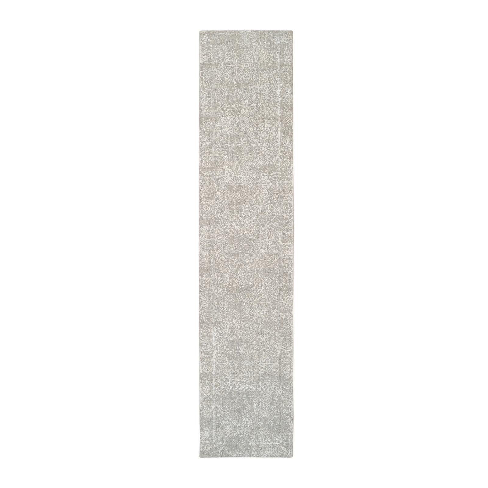 2’7″x12′ Beige Wool and Silk Hand Loomed Fine Jacquard Round Rug R63278