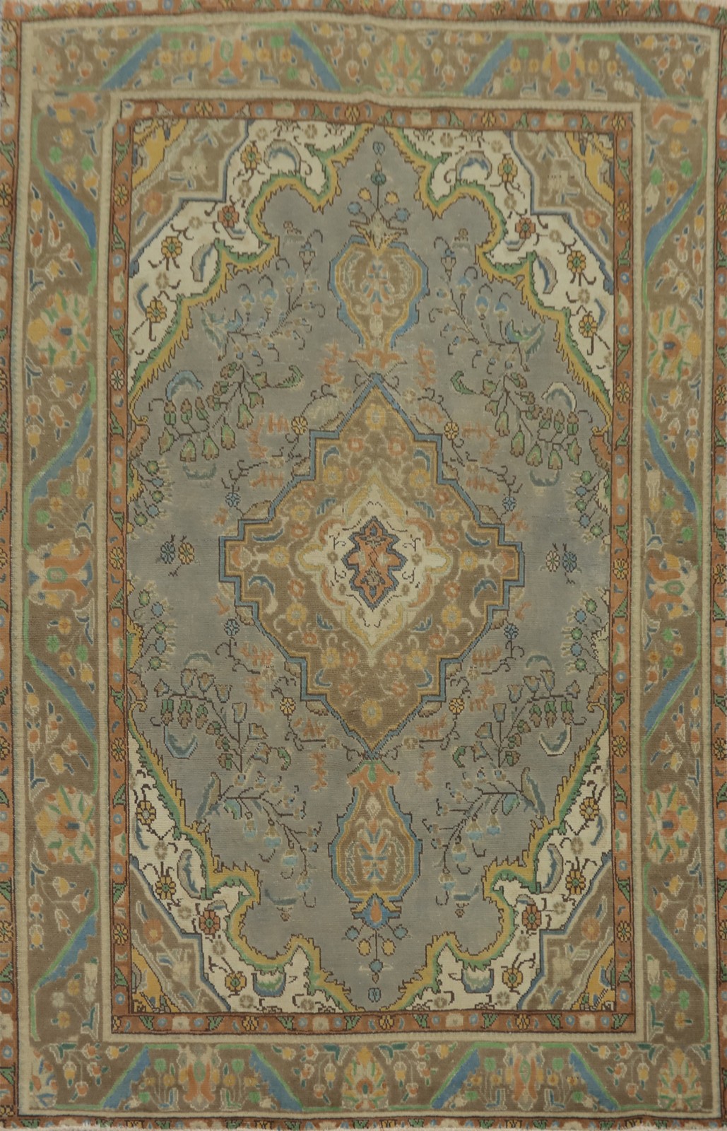 Traditional Wool Gray Distressed Area Rug 6×9 ft Hand-knotted for Living Room