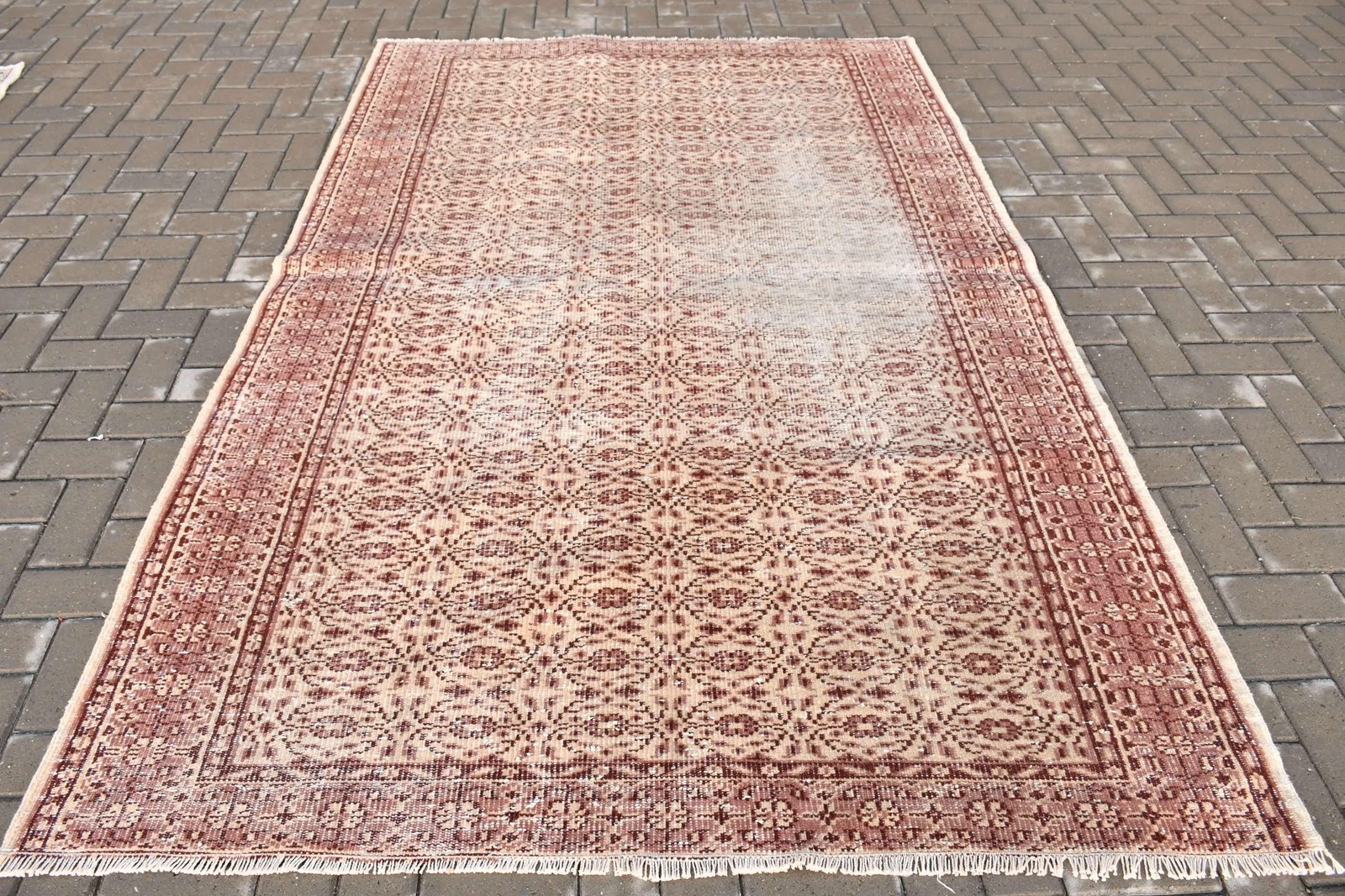 5,6×8,7 ft Large Turkish Rug, Brown Striped Vintage Rug