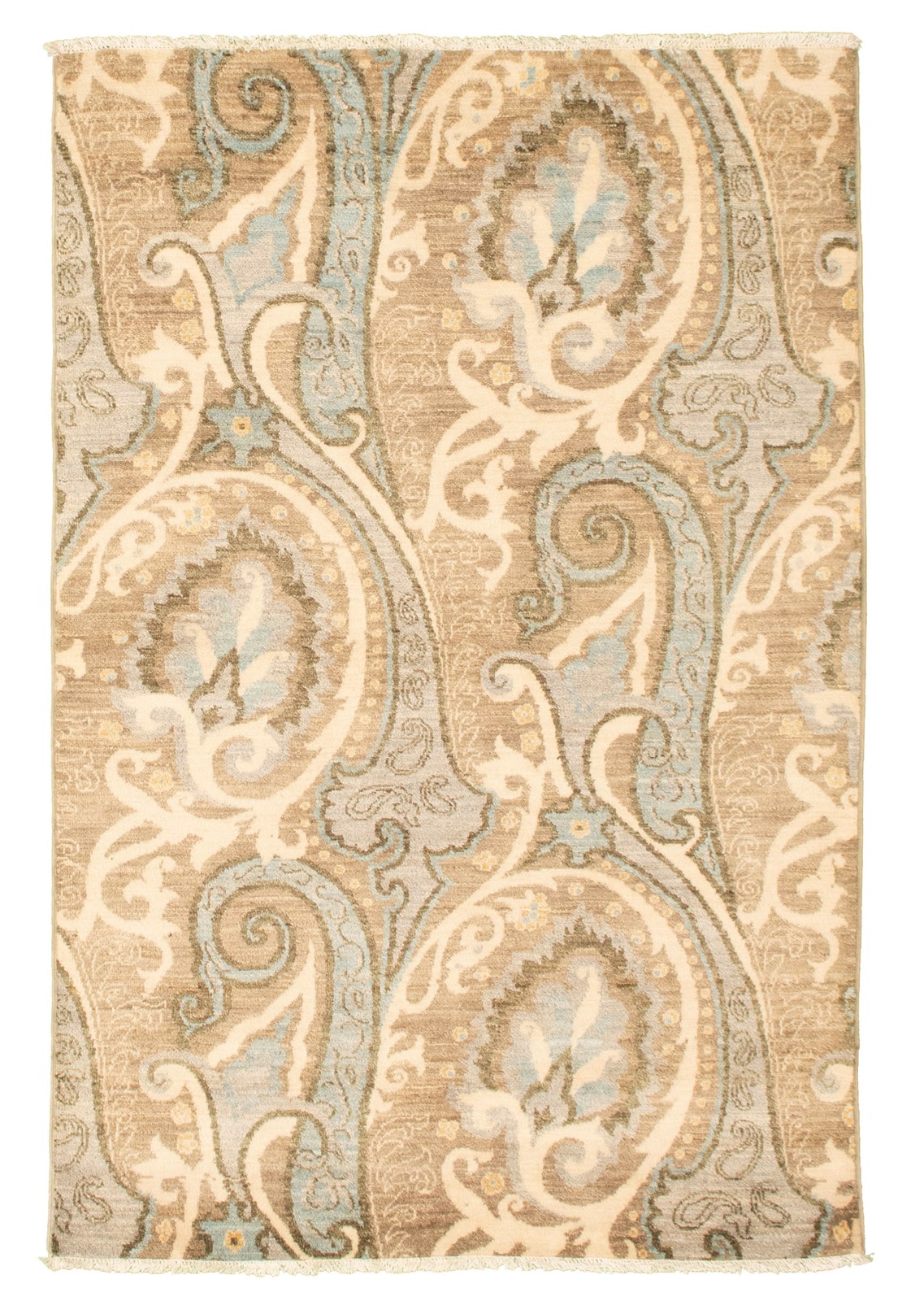 Traditional Tan Hand-knotted Area Rug 4’2″ x 6’2″ Oriental Wool Carpet