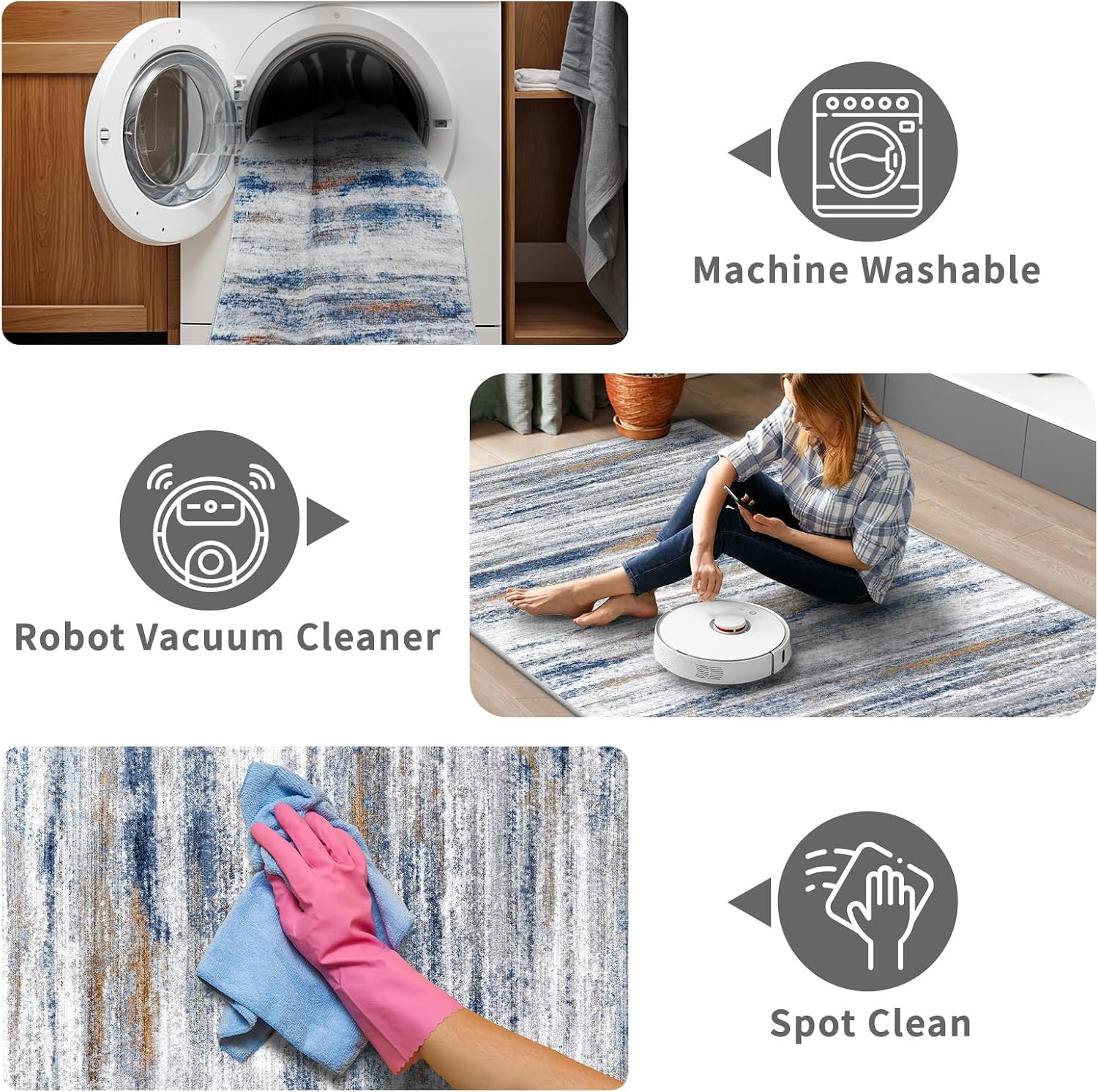 5X10 Area Rug for Living Room: Non-Slip Washable Rugs for Dining Room Bedroom St