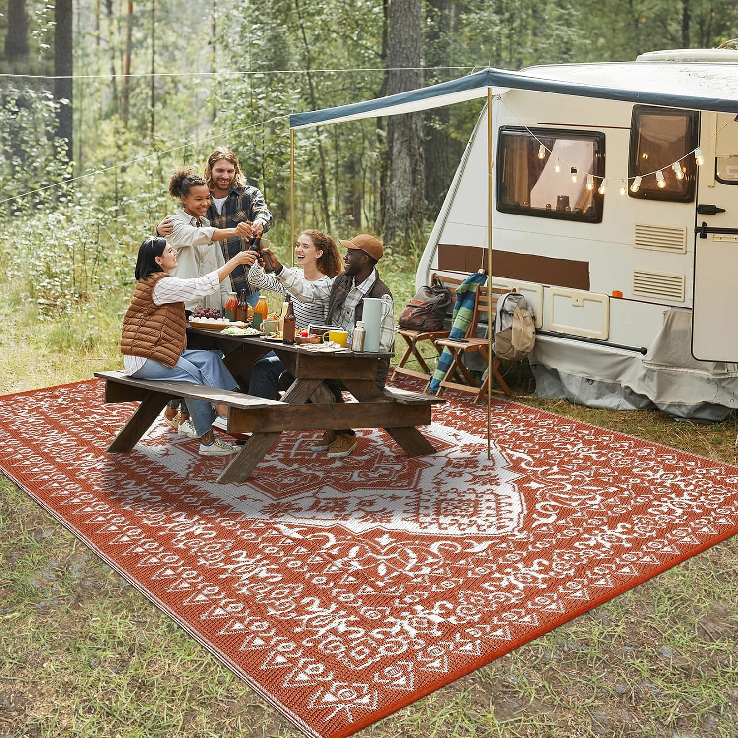 Outdoor Rugs 8X10 Waterproof Reversible Outdoor Plastic Straw Rug Vintage Retro