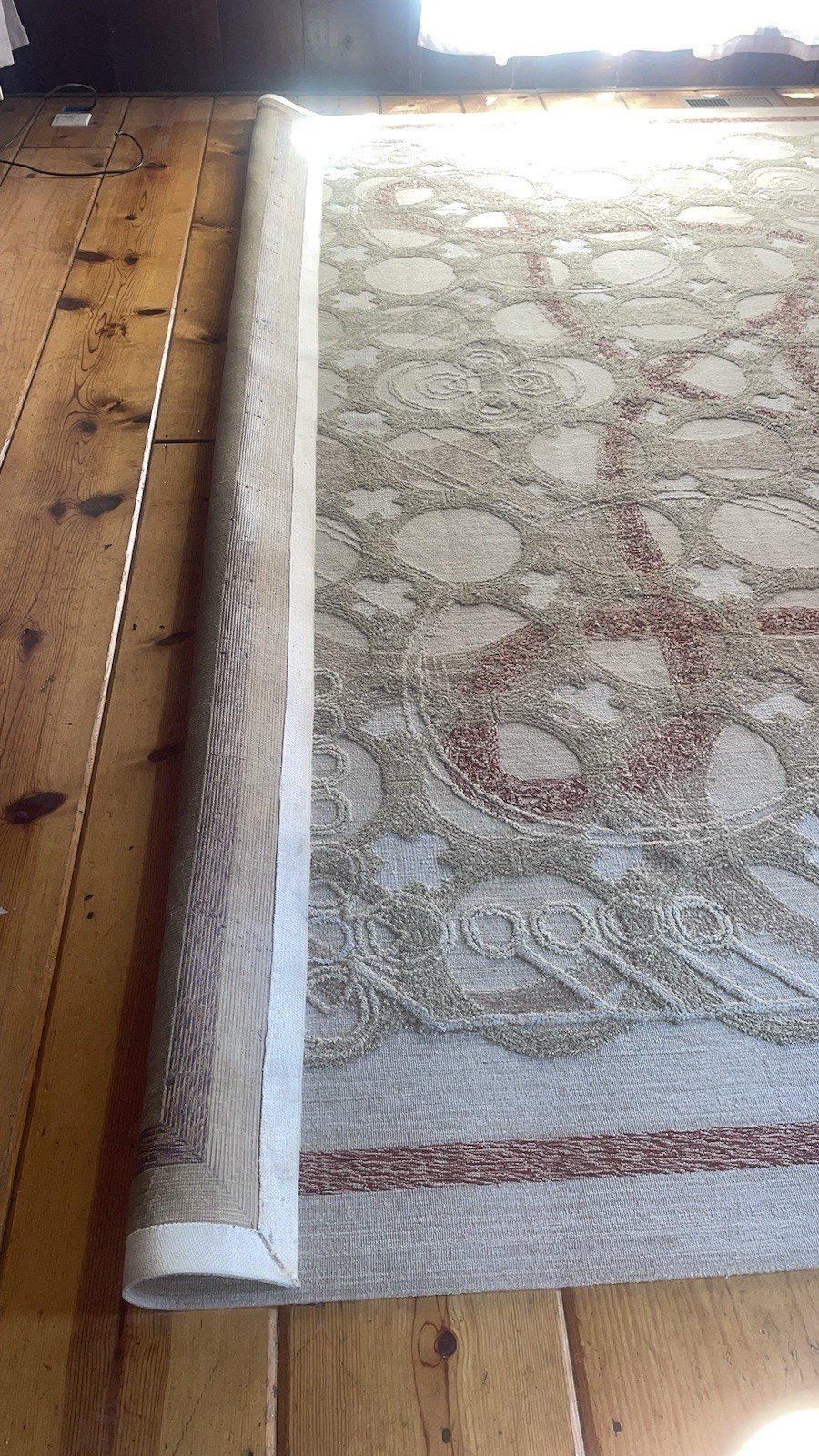 V’Soske 12′ x 12′ Custom Woven Wool & Silk Tufted Square Rug, Beige/Cream/Red