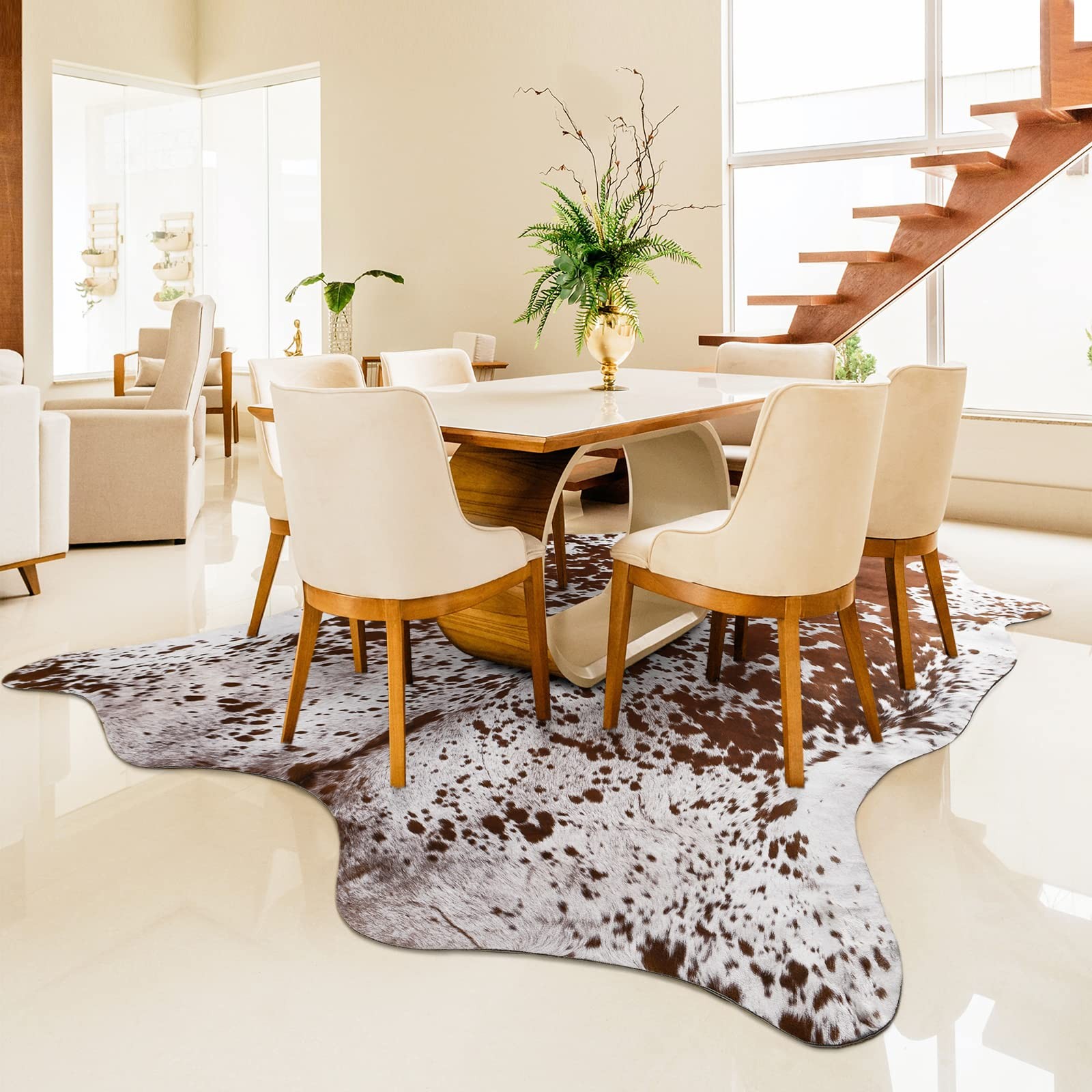 Easycozy Faux Cowhide Large Cow Print Rug – 5.2 x 6.3 Feet Thickened Elastic Rug