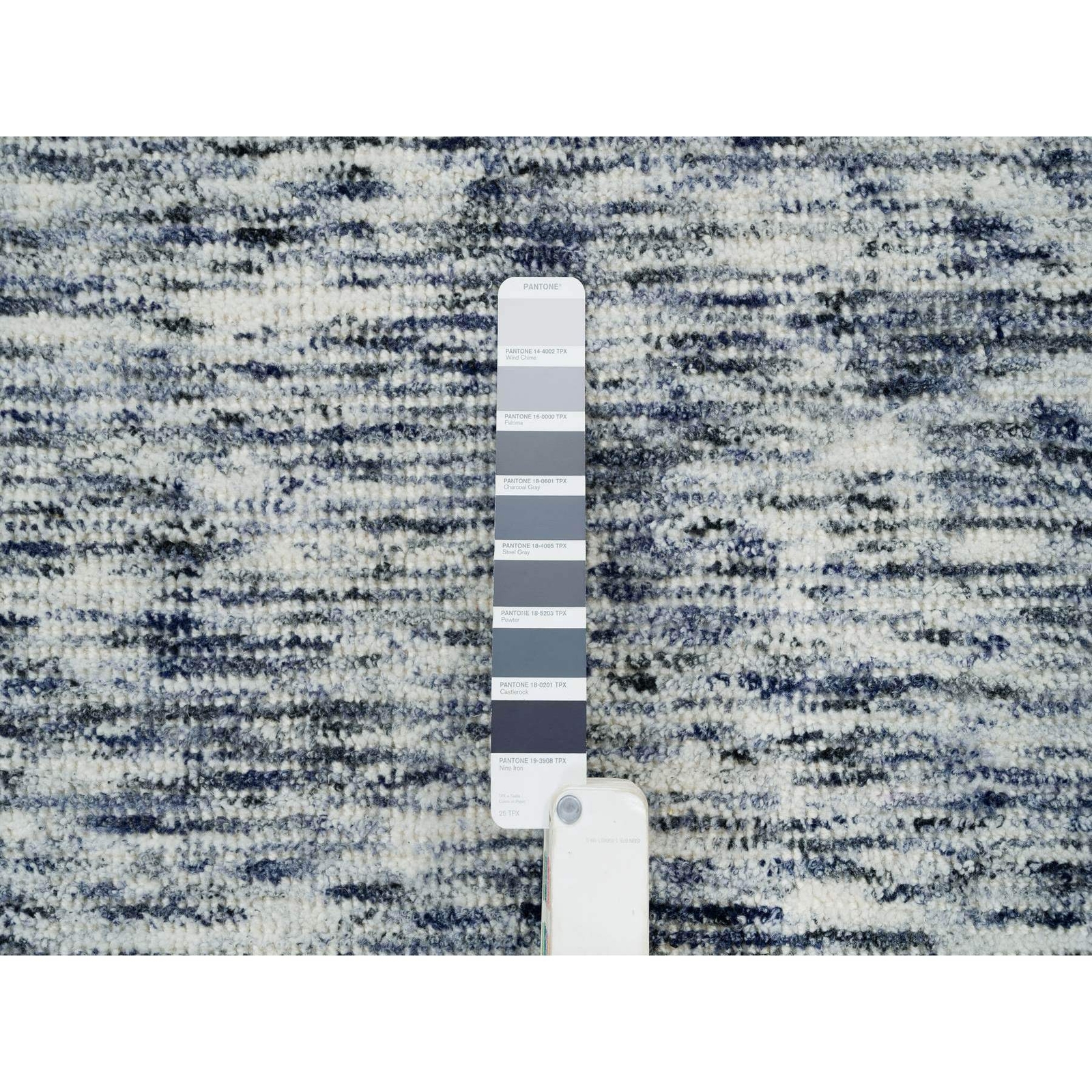 6’1″ x 9’1″ Blue and Ivory Modern Striped Design Wool Hand Loomed Rug R65250