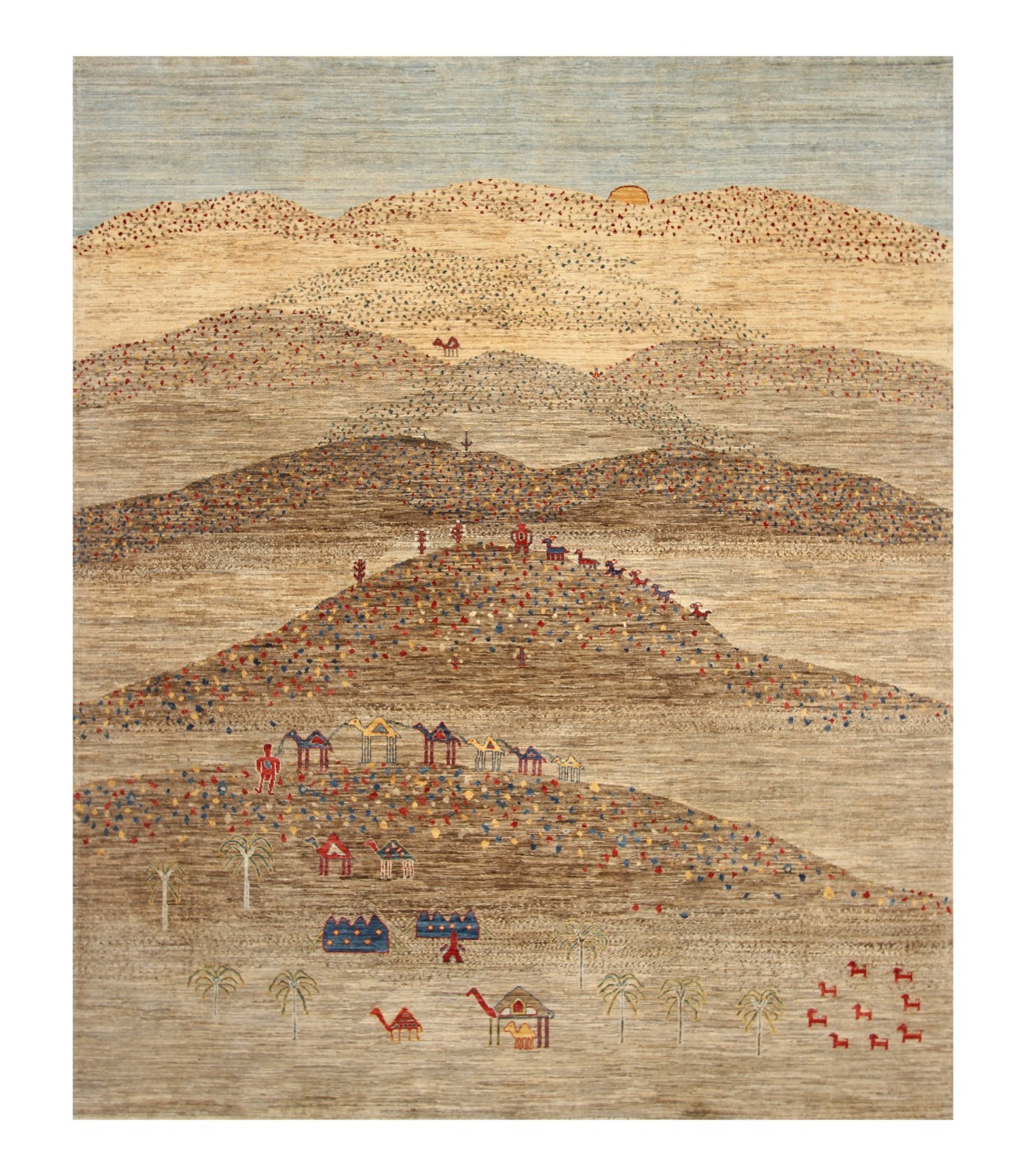 8×10 ft Gray Landscape Gabbeh Afghan Hand Knotted Wool Area Rug