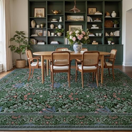 Floral Area Rug 8×10 for Living Room, Boho 8 x 10 ft (Rectangular) Dark Green