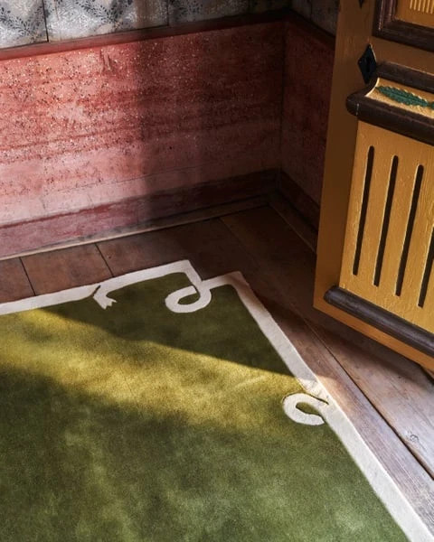 Olive Green Border Area Rug 5×8 ft Hand-Tufted Carpet Modern Minimalist Soft Dec