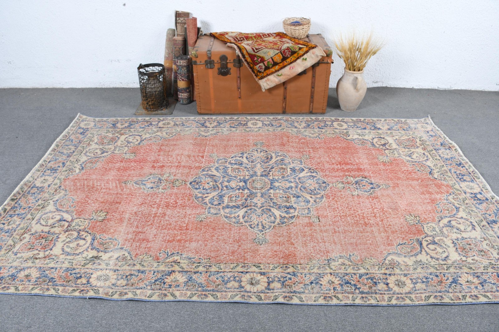 5,4×8,8 ft Large Vintage Rug, Turkish Rug, Red Blue Floral Wool Rug