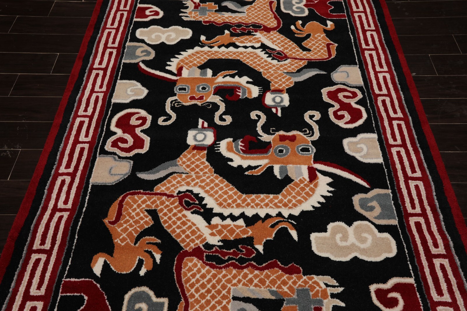 Multi Size Hand Tufted Rust Dragon & Phoenix Decorative Art Deco Wool Area Rug