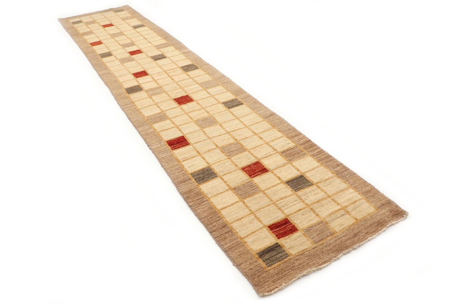 2.5X14 Hand-Knotted Gabbeh Carpet Tribal Ivory Fine Wool Runner Rug D18557