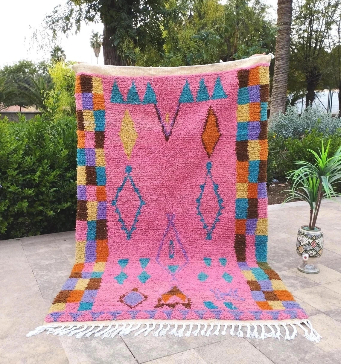 Moroccan Berber Rug Handwoven Wool Boho Tribal Geometric Carpet for Living Rugs.