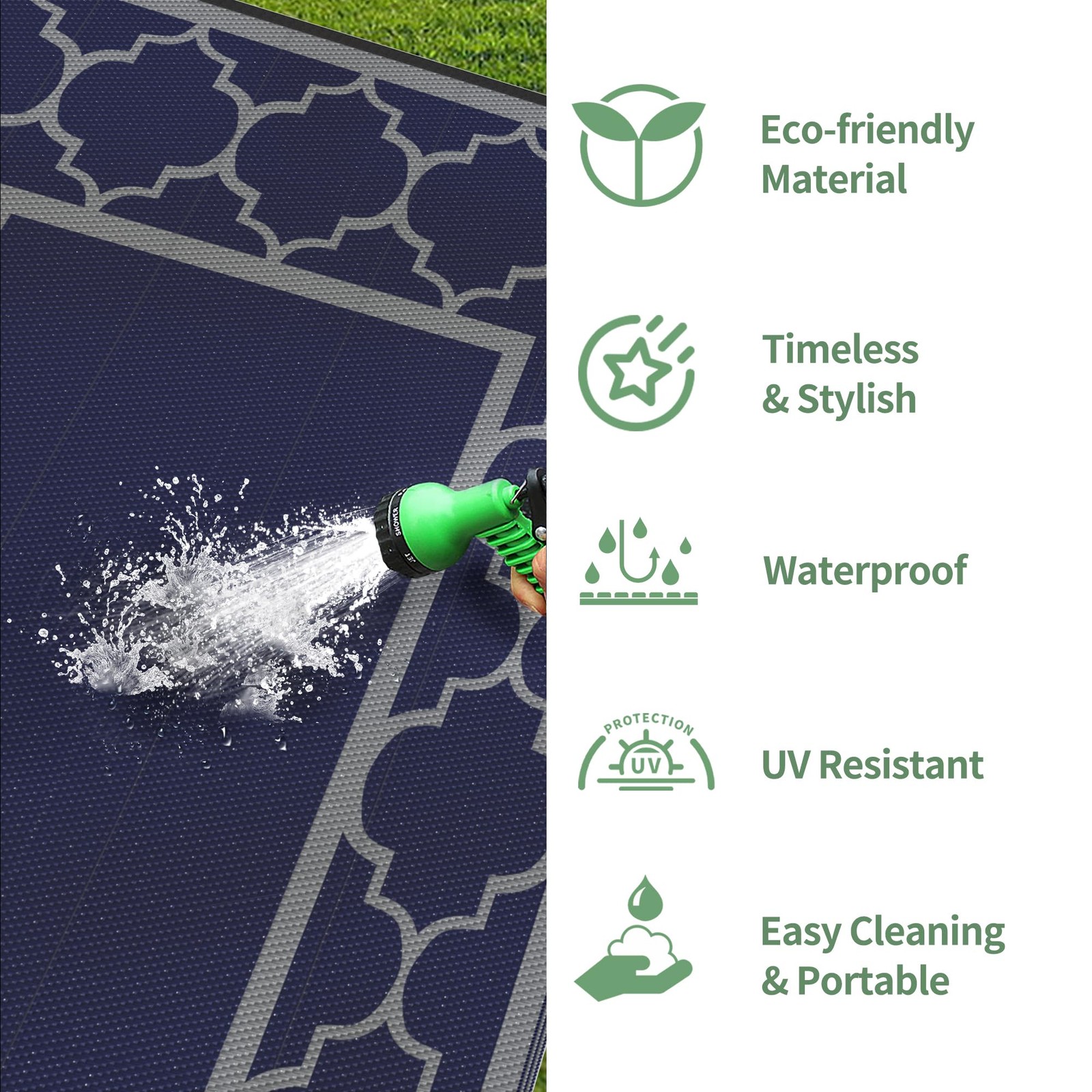 Outdoor Rug Patio Waterproof Reversible Plastic Straw Rv Area Carpet 8′ X 10′