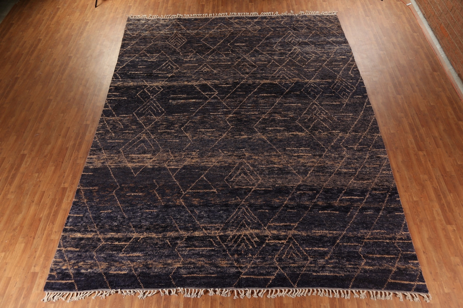 Luxury Hand-Knotted Contemporary Moroccan Wool Rugs Navy Blue Large 12×16 ft