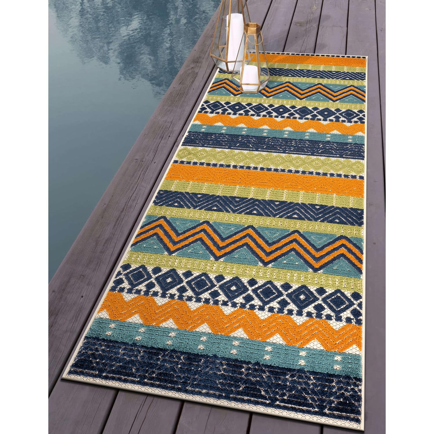 Multi Marbella Boho Indoor/Outdoor Runner Rug, Machine Washable for Hallway, …