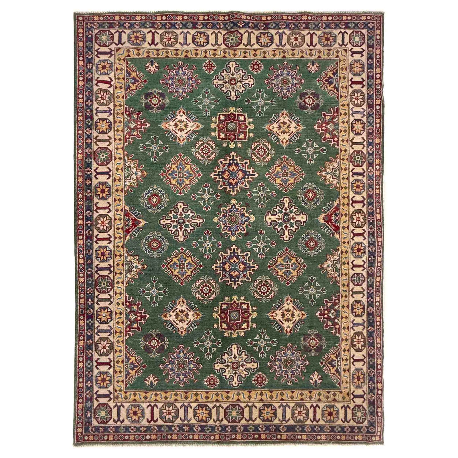 166x243cm Authentic Green Kazak Rug Tribal Oriental Handmade Rug 5’5×8’Ft R37375