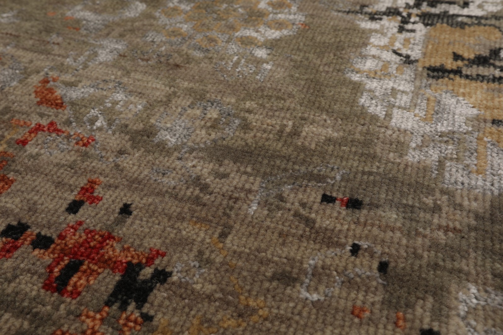 LoomBloom 3×5 Hand Knotted Wool & Silk Gray Tibetan Modern Area Rug