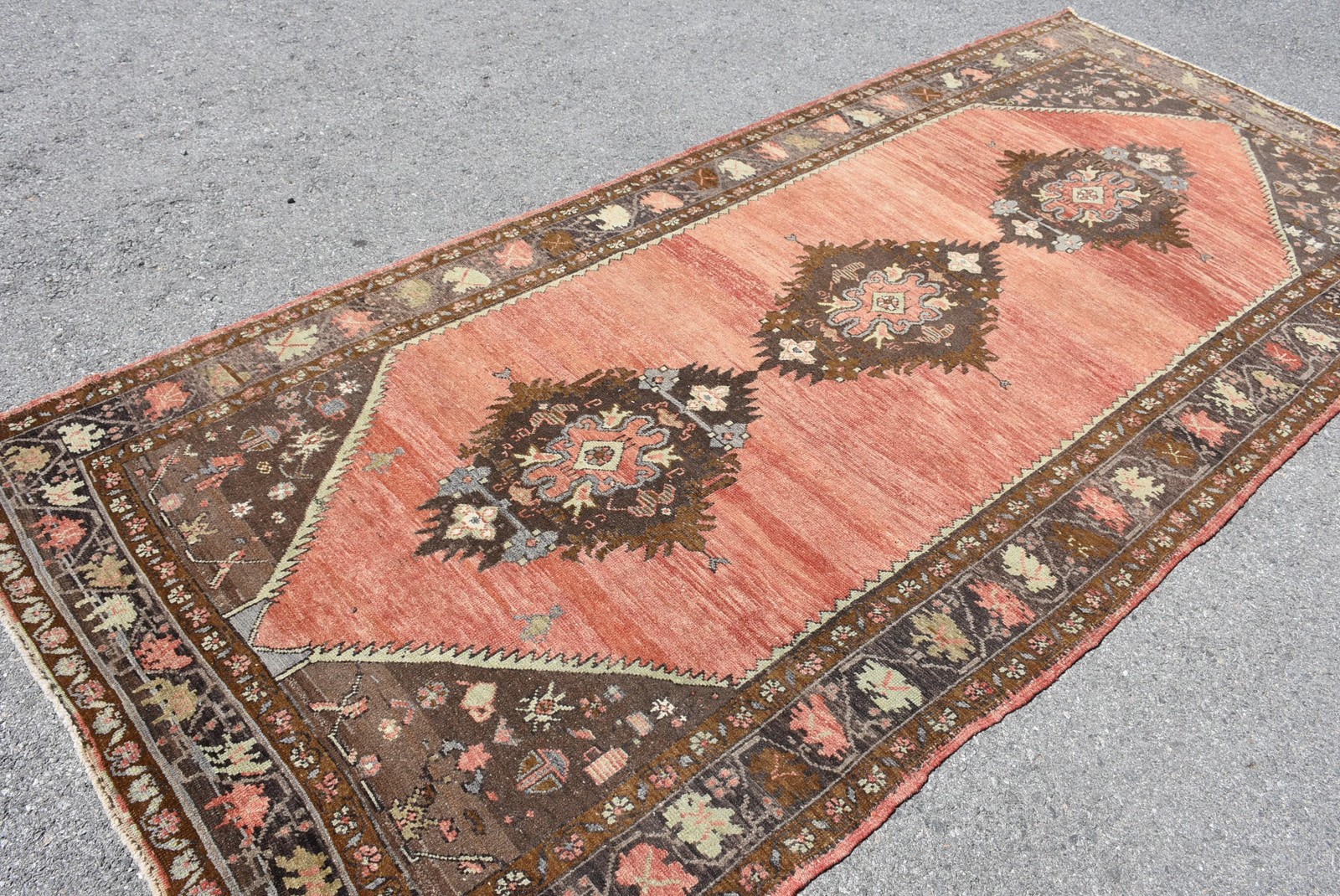 4,9×11 ft Vintage Large Rug, Red Brown Turkish Solid Wool Rug