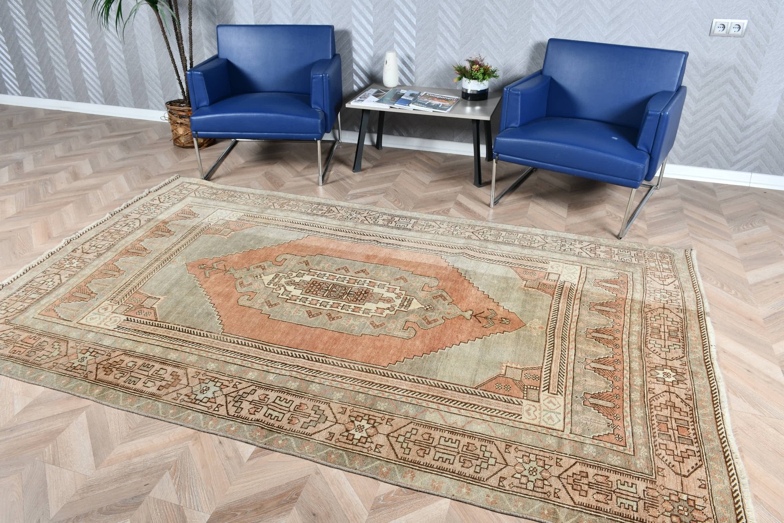 Turkish Vintage Rug, 5,4×9 ft Rug, Brown Large Moroccan Rug
