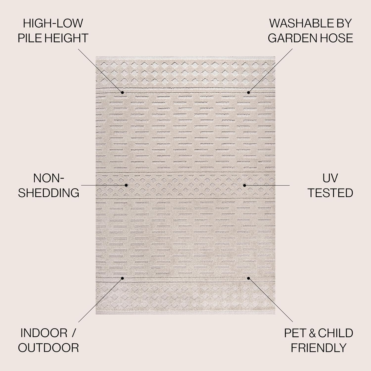 Moroccan Geometric Indoor Outdoor Area Rug 4X6 Beige, Xlendi High-Low Pile for B