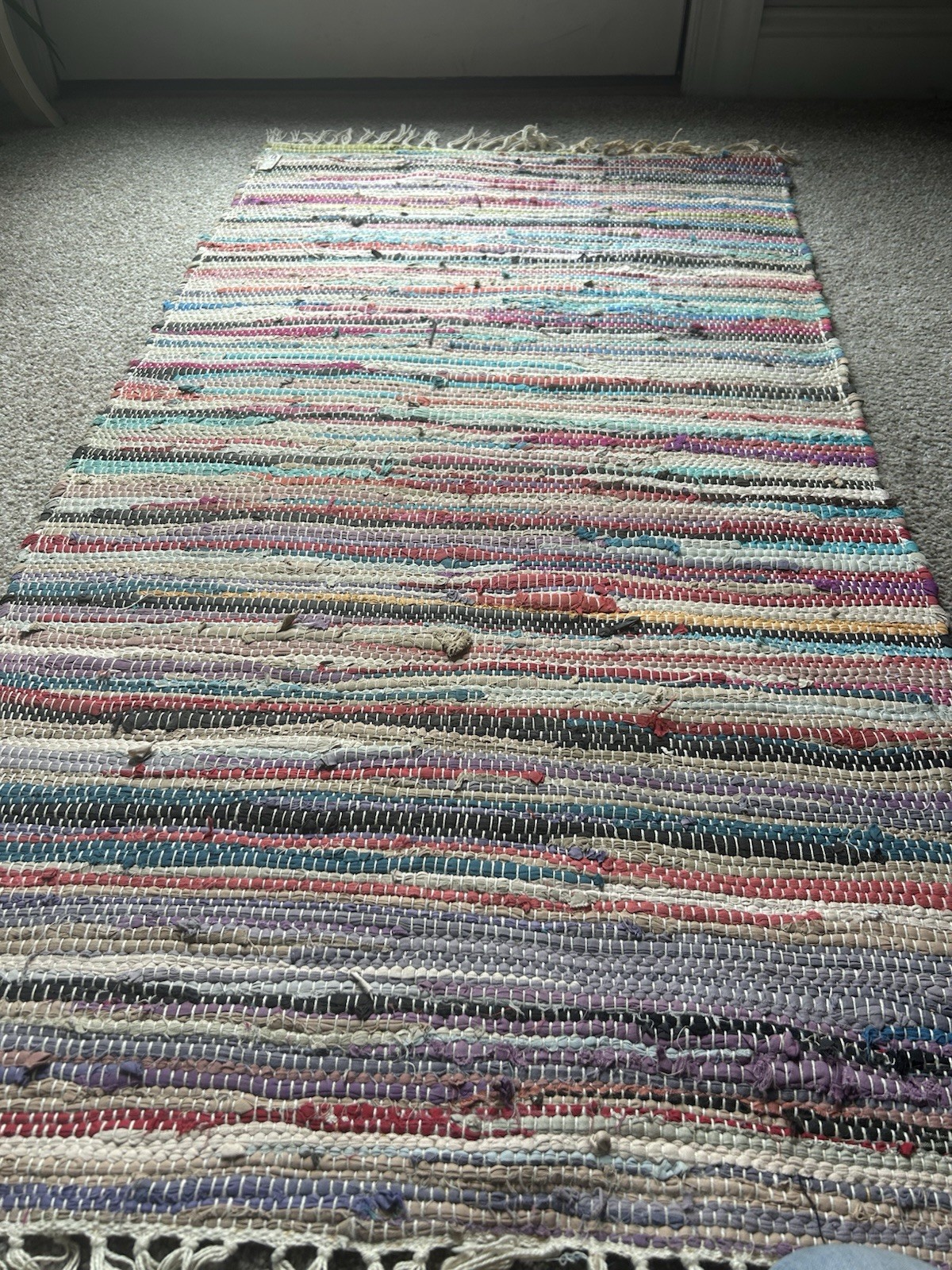 Vintage Rag Rug Handwoven Boho Farmhouse Cottage Chic Accent 50” X 27” W/Fringe