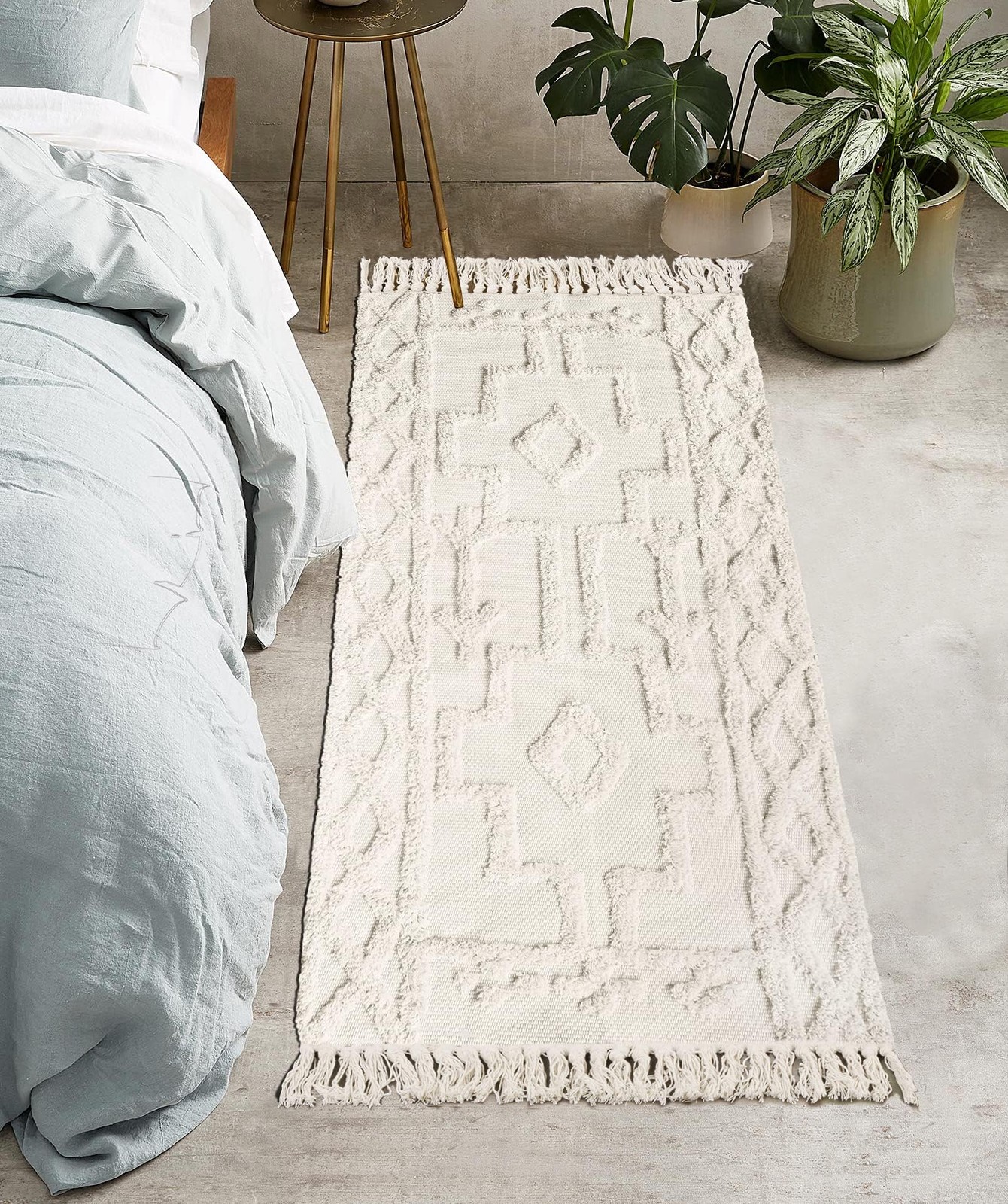 Uphome Boho Bathroom Runner Rug 2 X 4.3 Washable Woven Cotton Bedroom Rug