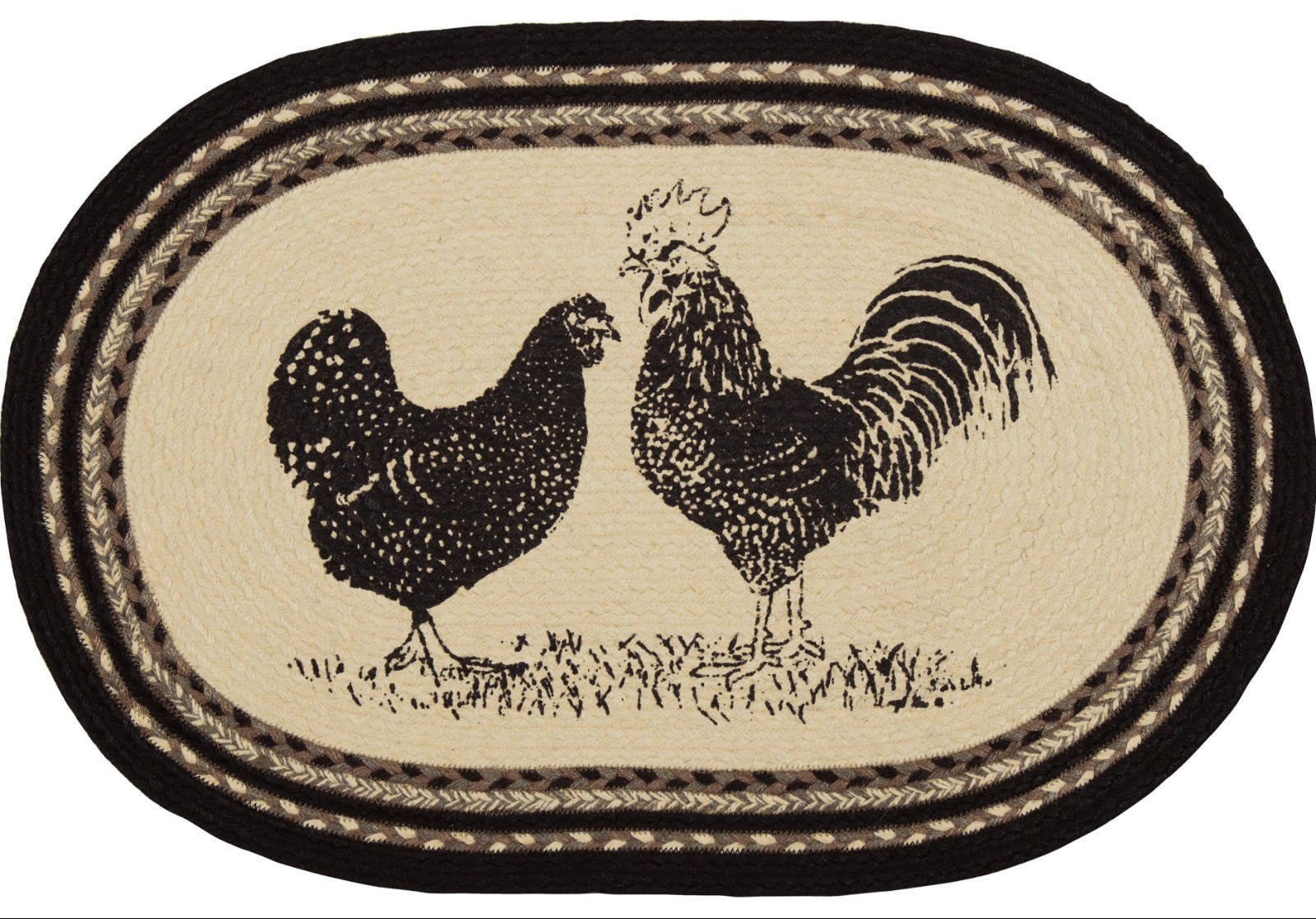 20” x 30” Braided Rooster Oval Rug Brown Taupe Tan Country Farmhouse Sawyer Mill