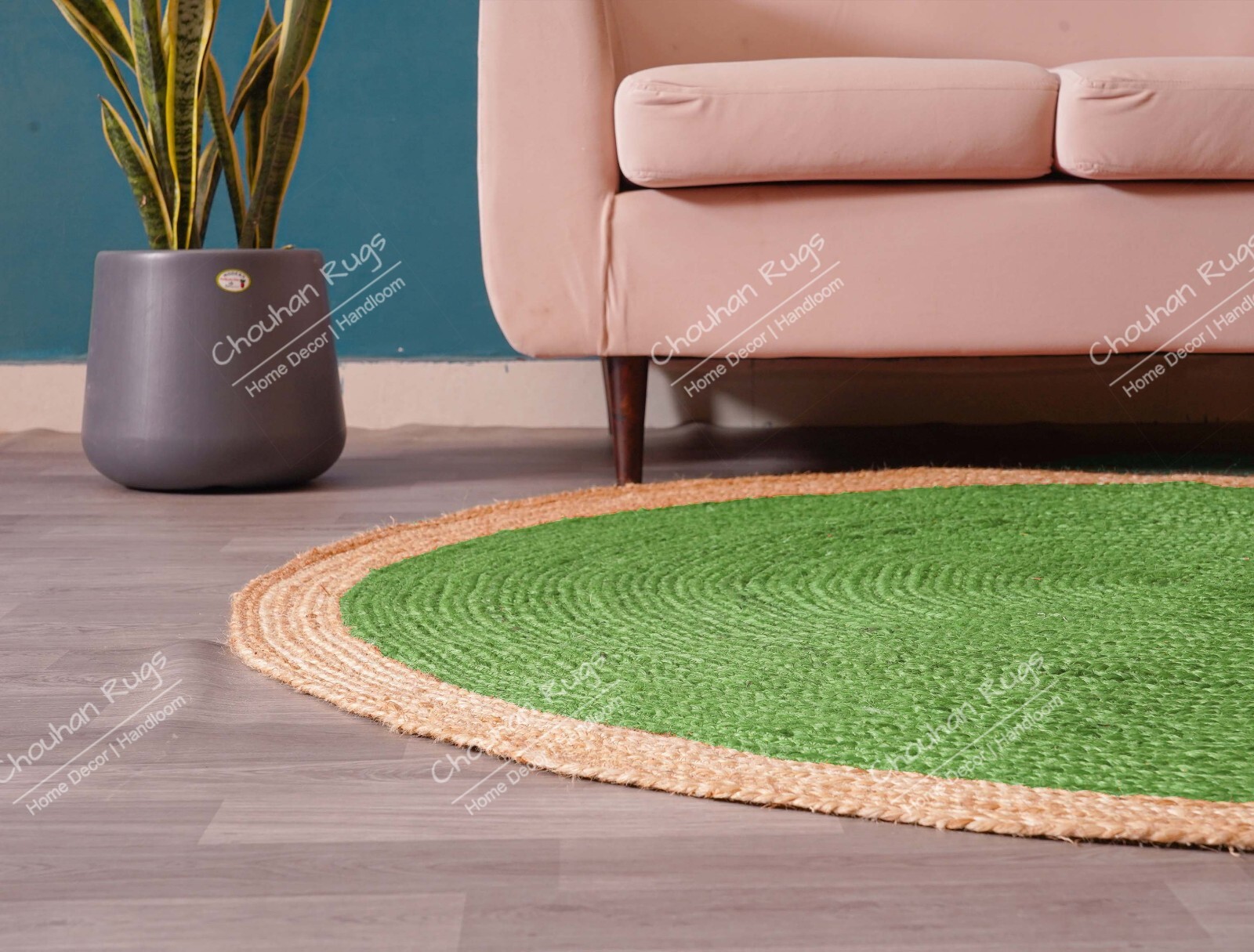 Light Green With Beige Border Rug Home And Living Décor Handmade Round Jute Rug
