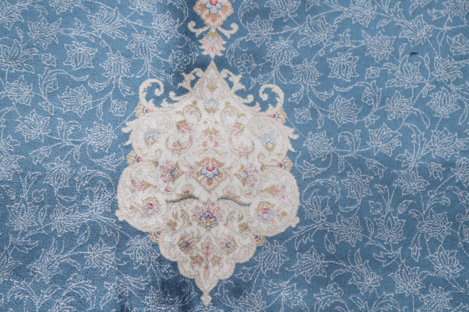 Blue/ Ivory Silk Floral Traditional Oriental Rug 6×9 ft for Living Room Dining