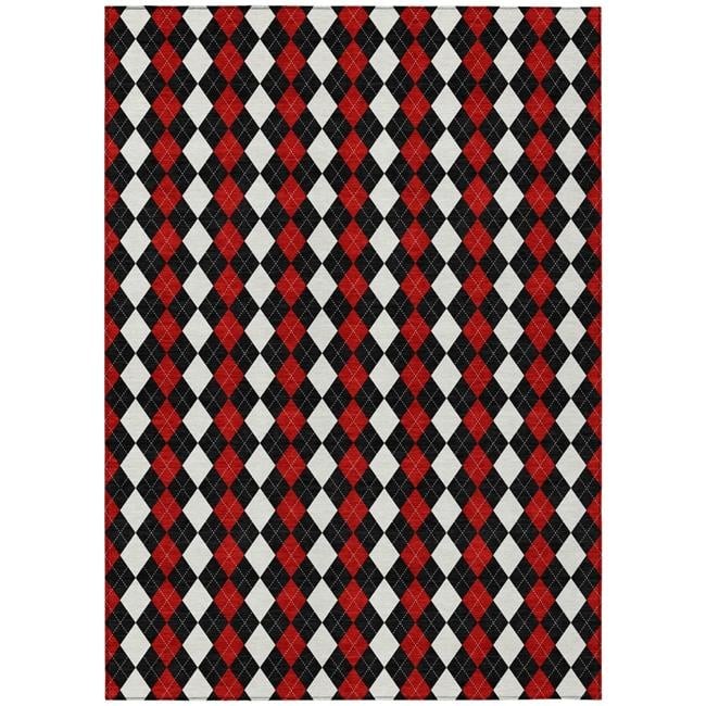 HomeRoots 621280 3 x 5 ft. Black Red & White Argyle Washable Transitional Ind…