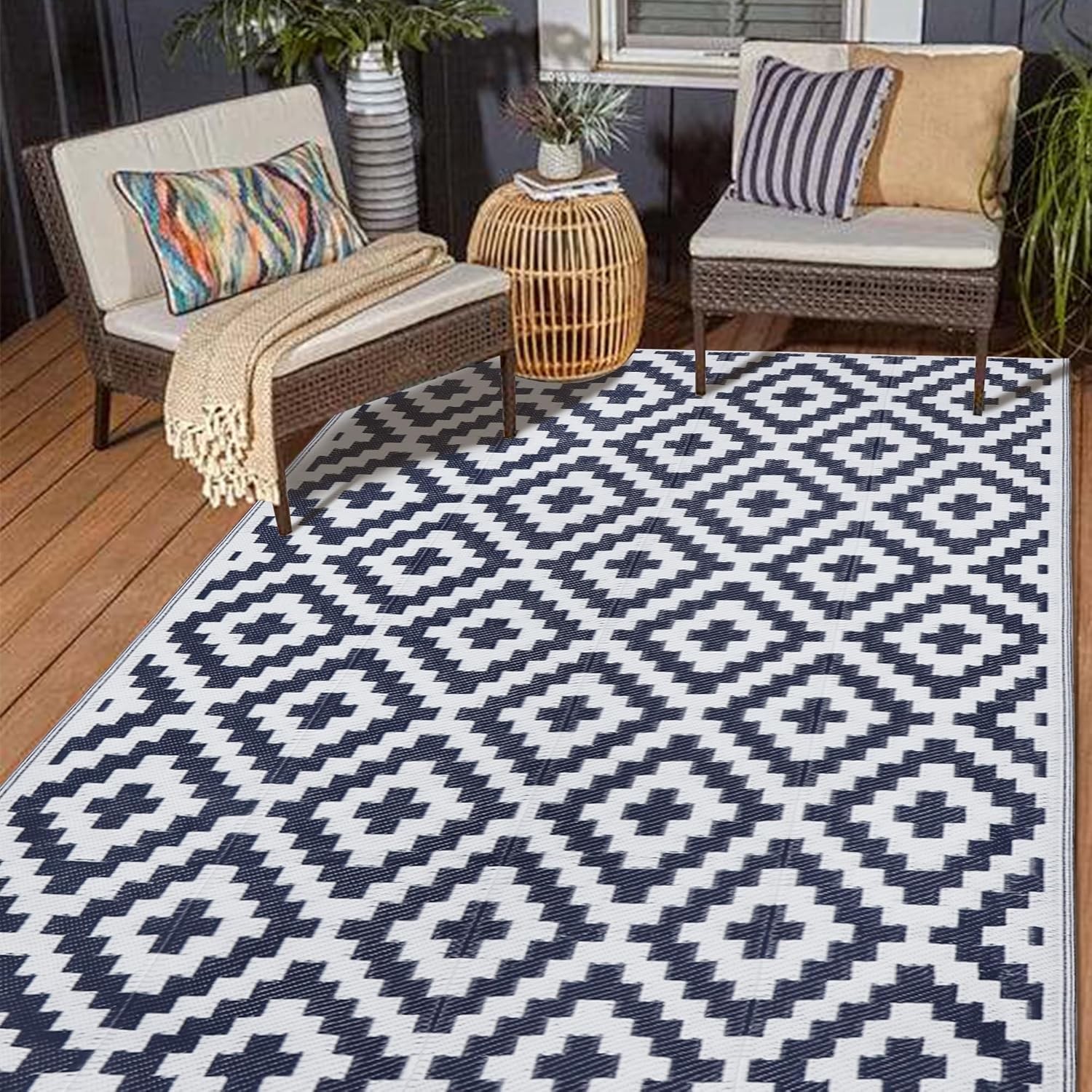 SAND MINE Reversible Mats, Plastic Straw Rug, Modern Area Rug, Large Floor Mat a