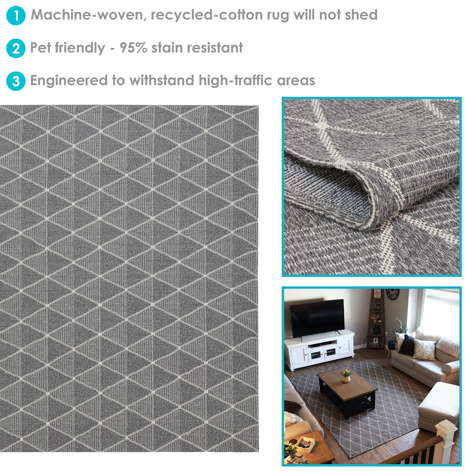 Lattice Perfection Indoor Area Rug – Charcoal – 8 ft x 10 ft by Sunnydaze
