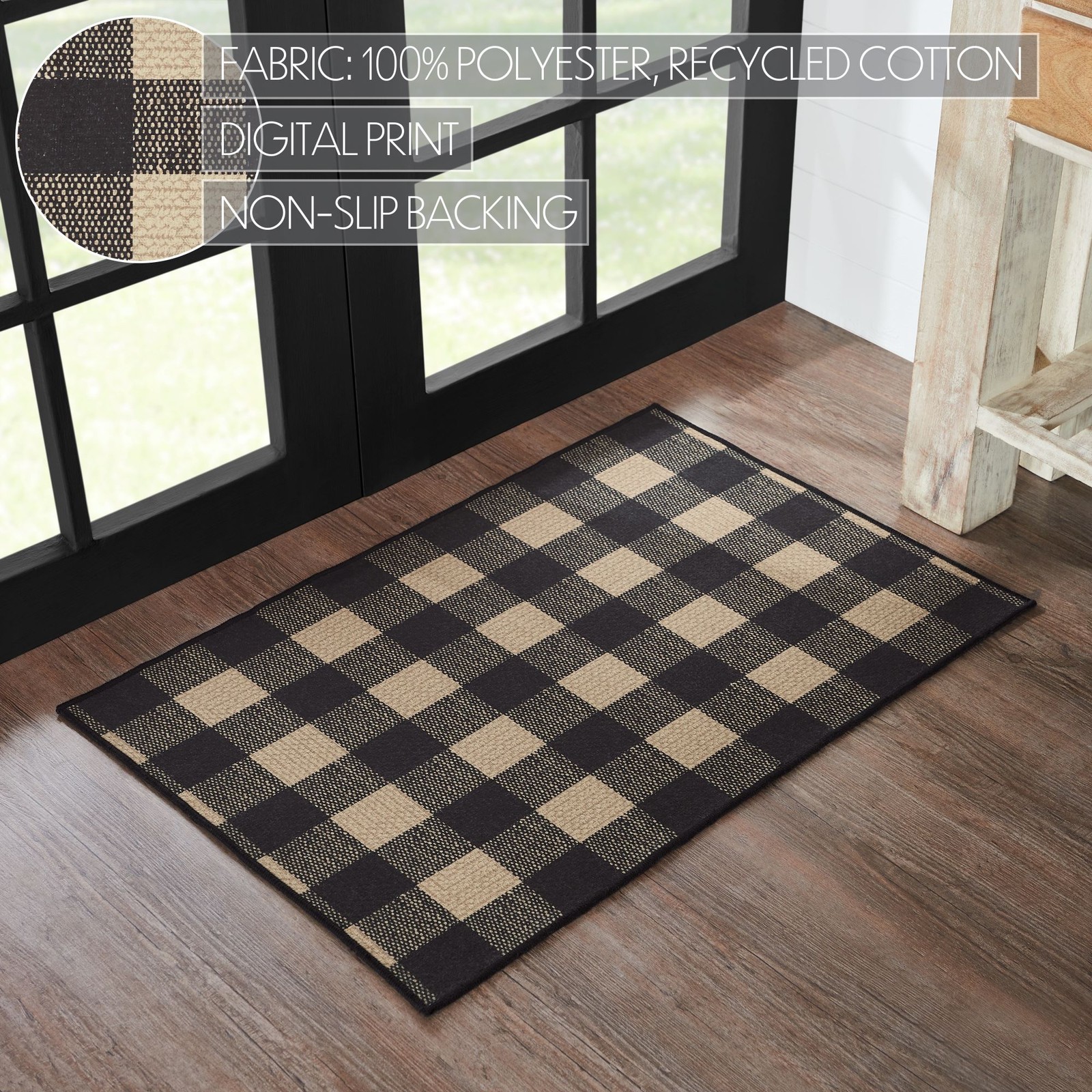 Black Check Indoor/Outdoor Rug Rect 24×36 VHC Brands