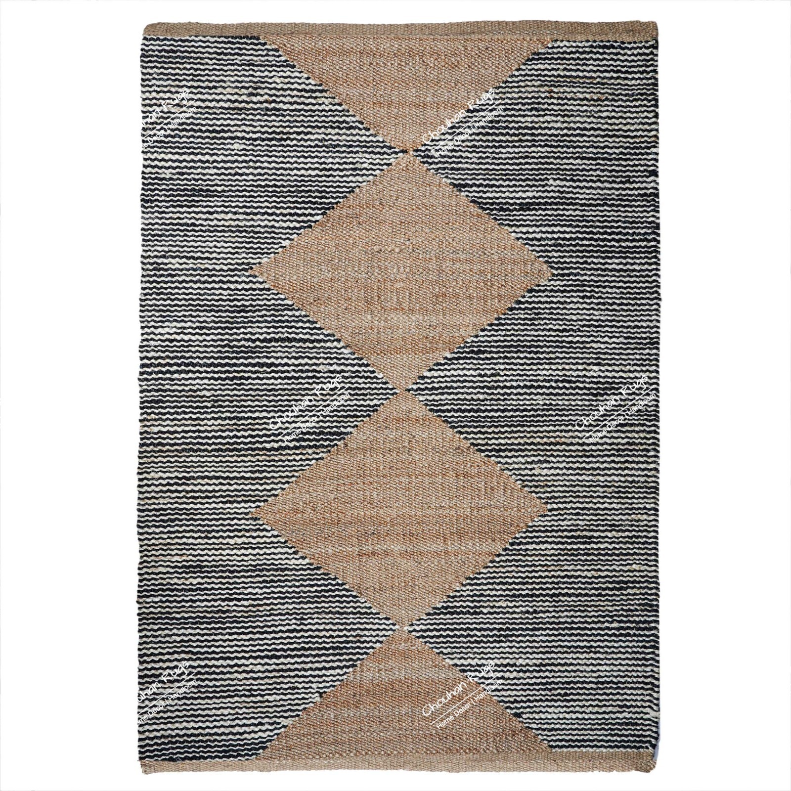 Handwoven Black And White With Beige Design, Hemp Runner For Hallway Decor Rug