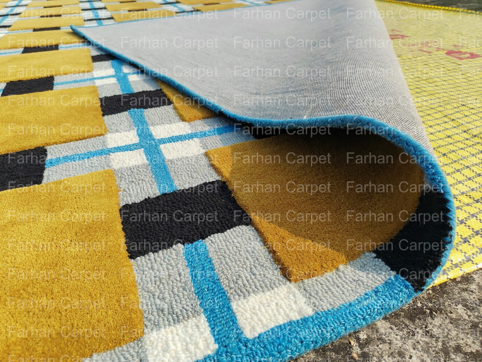 Hand Tufted Geometric Area Rug 12×15 Ft | Modern Checkered Wool Carpet for Large