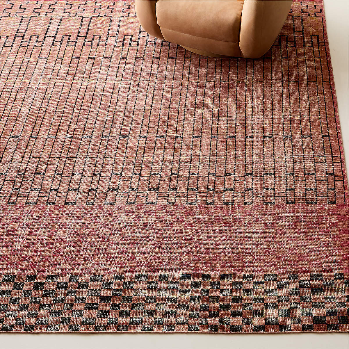 Hand-Knotted Terracotta Red 60% Wool 40% Cotton Area Rug for Living Room,Bedroom