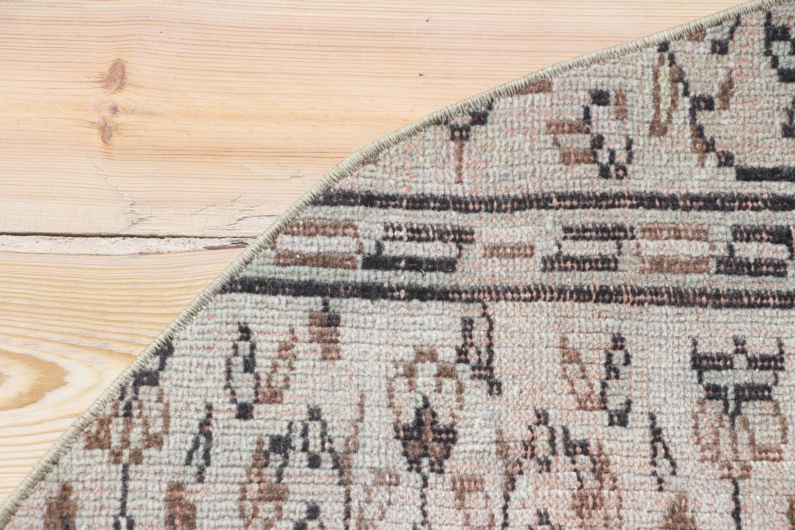 4,9×4,9 ft Turkish Rug, Vintage Round Rug, Green Brown Floral Rug