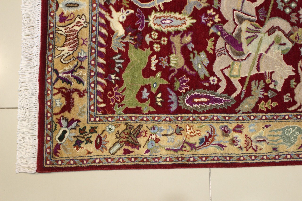 Rugstc 3×5 Senneh Pak Persiann Red Rug, Hand-Knotted,Pictorial Hunting,Silk/Wool