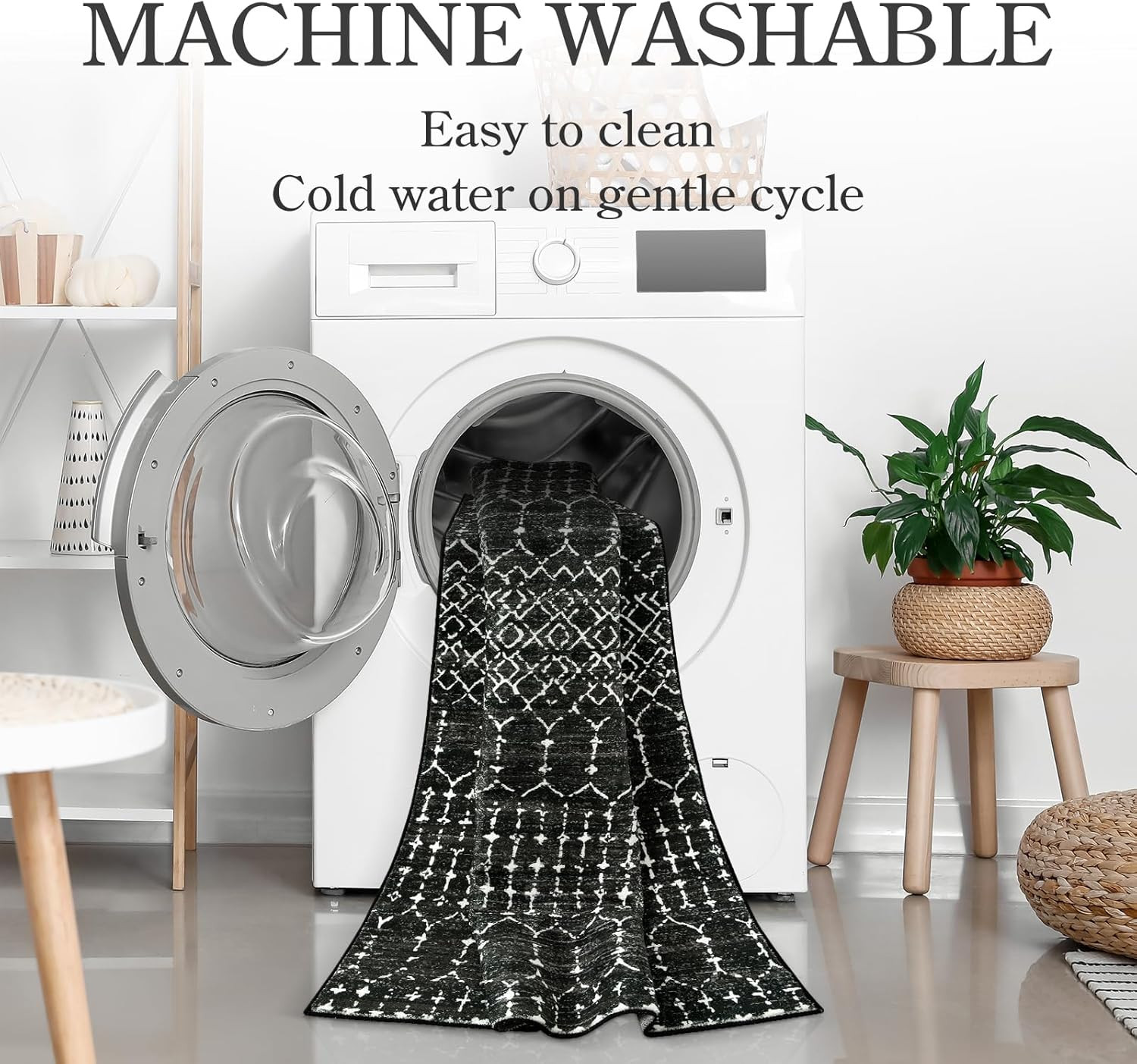 Moroccan Black Area Rug for Living Room 3X5 Non-Slip Washable Stain Resistant La