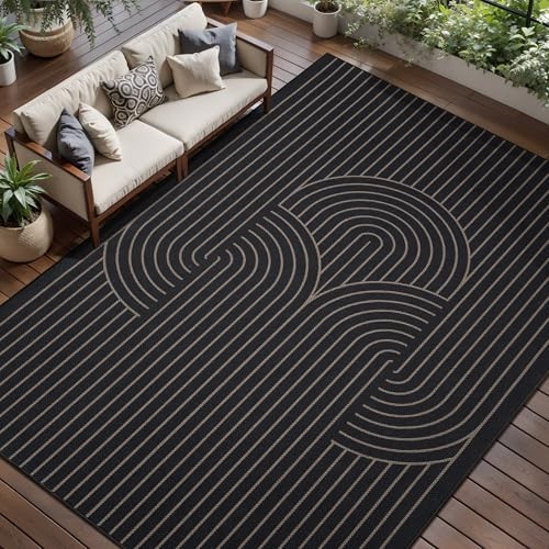 Modern Easy Jute Rug 8×10 Washable Area Rugs for 8x10ft Black Semicircle