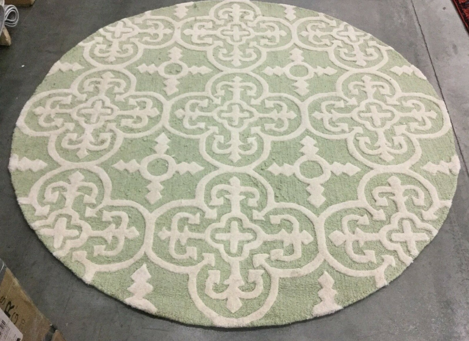 GREEN / IVORY 6′ X 6′ Round Stained Rug, Reduced Price 1172645343 CAM133B-6R