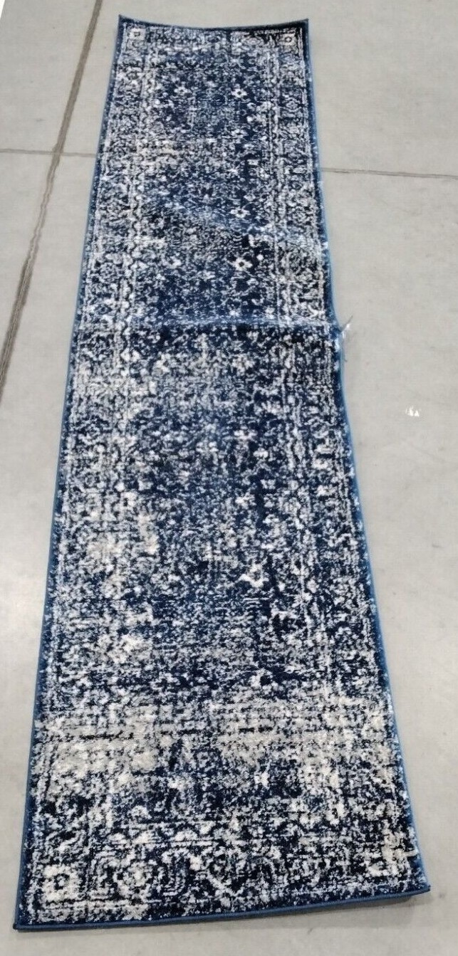 NAVY / IVORY 2′-2″ X 9′ Damaged Binding Rug, Reduced Price 1172720490 EVK270A-29