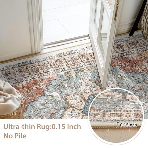 8×10 Area Rug Washable Rugs for Living Room, No Pile Boho Carpet for Entryway