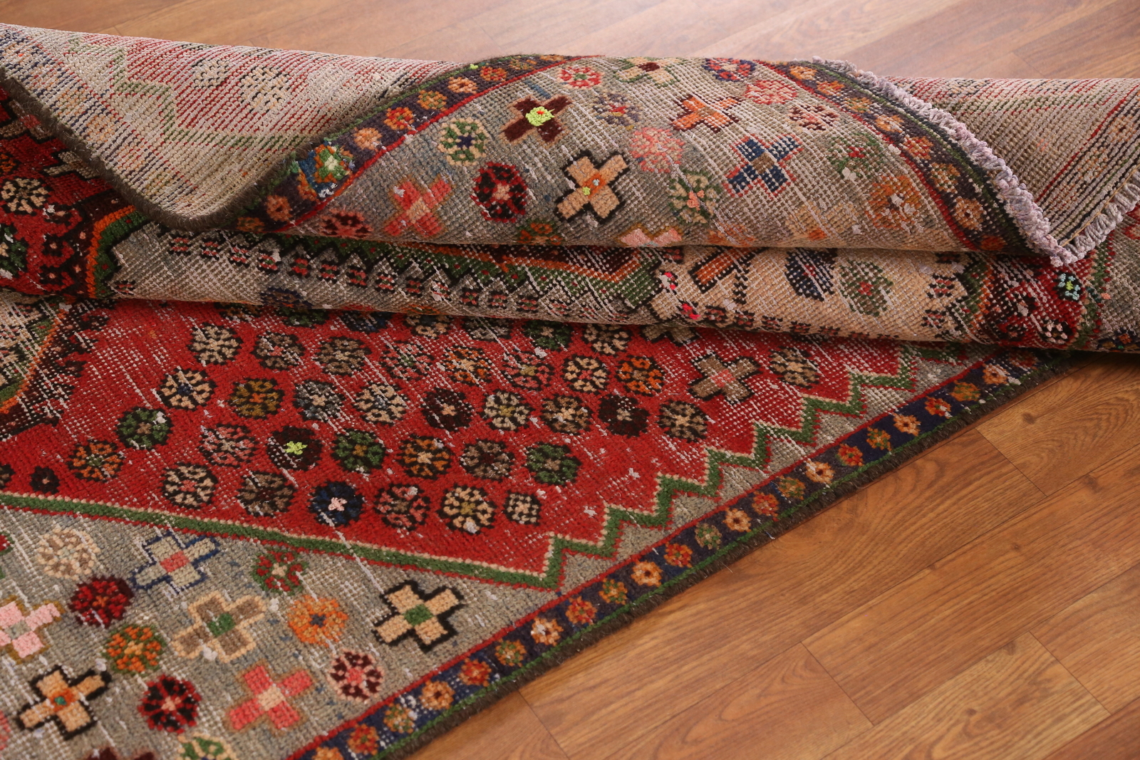 Vintage Vegetable Dye Traditional Nomadic Handmade Wool Rug Geometric Carpet 4×6