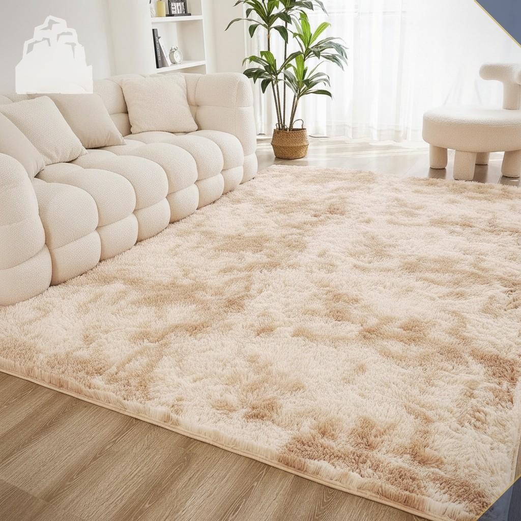 4×6 Shag Area Rug Tie-Dyed Beige High Pile Soft Plush Bedroom Living Room