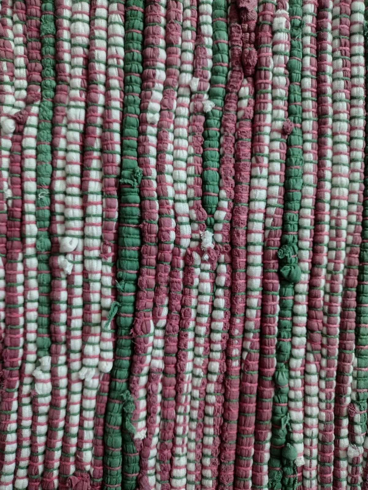 Vintage Handwoven Cotton Rag Rug Pink Green White Striped Accent Mat Boho