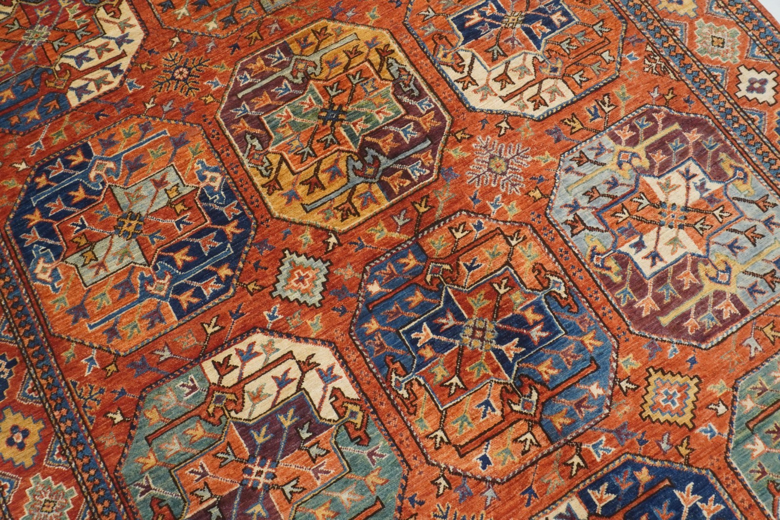 6×9 ft Red Ersari Afghan Hand Knotted Wool Tribal Area Rug