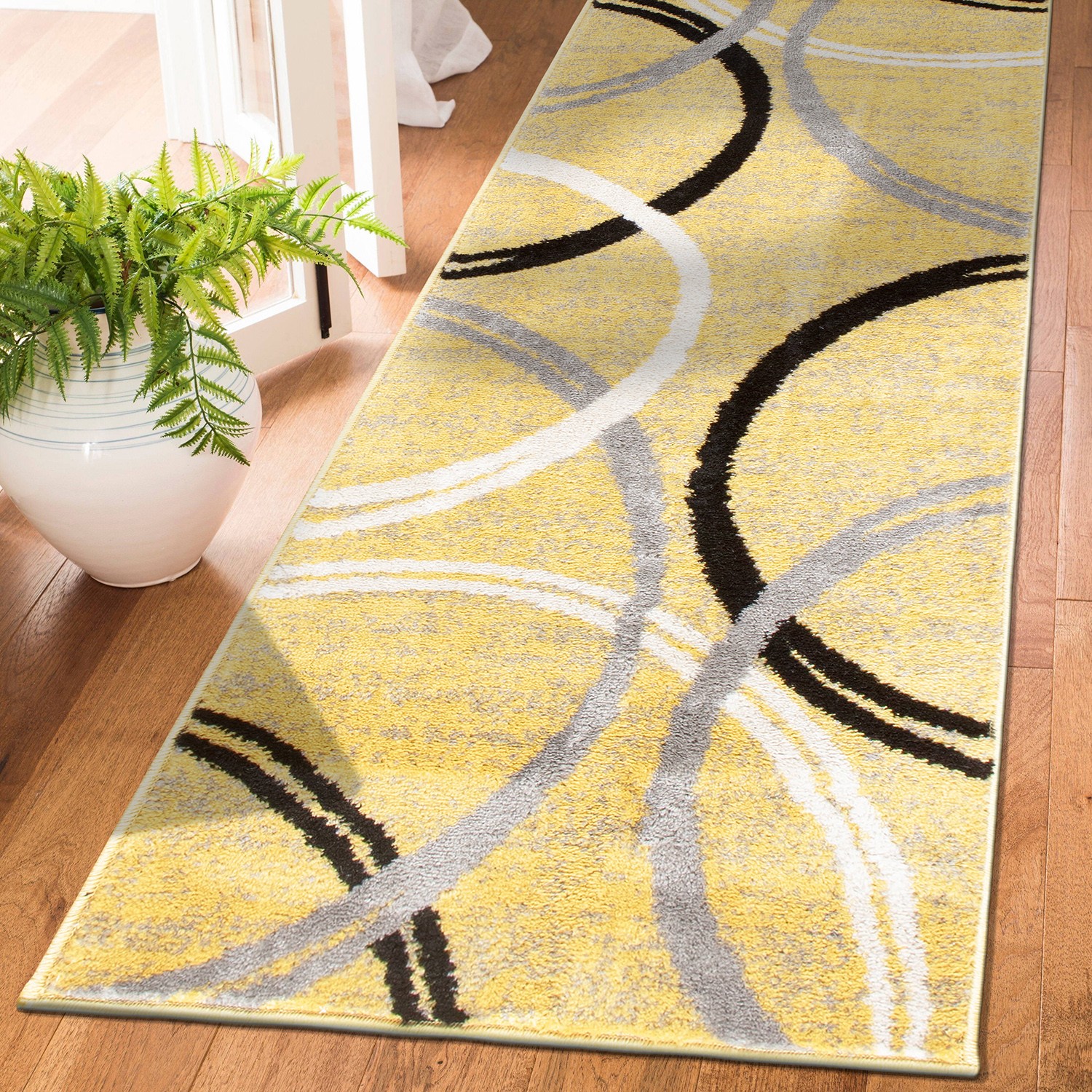 Rugshop Kitchen Rugs Contemporary Abstract Circles Design Yellow Runner Rugs 2×7