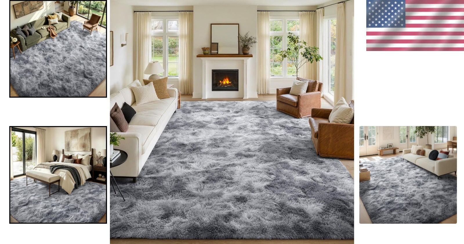 Soft Grey Area Rug 9×12 Feet Shag Non-slip Fluffy Carpet for Living Room